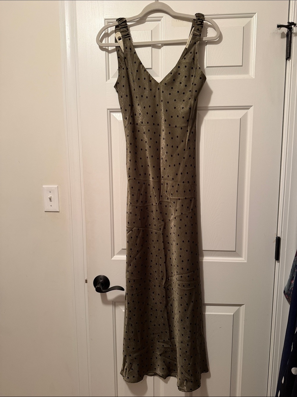 Zara Olive Polka Dot V-Neck Maxi Dress